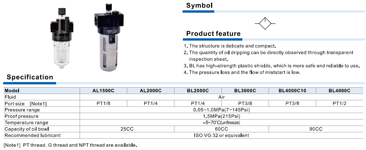 Bộ Bôi Trơn Khí Nén AL BL Series – Lubricator Khí Nén Công Nghiệp, Thiết Kế Nhỏ Gọn, Bền Bỉ